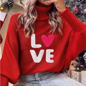 Love Red High Neck Sweater - JEXIE