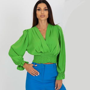 Stringy Waist Loose Green Blouse - JEXIE