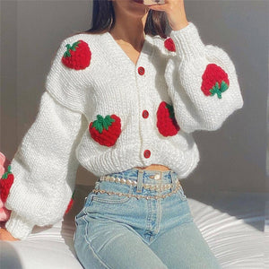 Strawberry Loose Cardigan Sweater - JEXIE