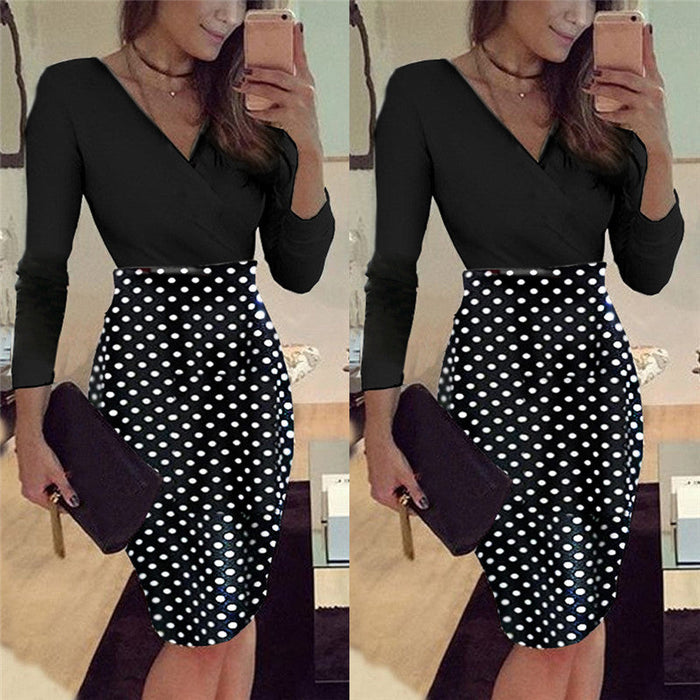 Long Sleeve Dots Slim Dress