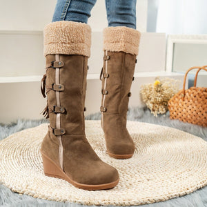 Round Toe Wedges Boots - JEXIE