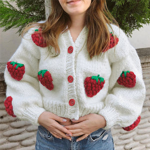 Strawberry Loose Cardigan Sweater - JEXIE