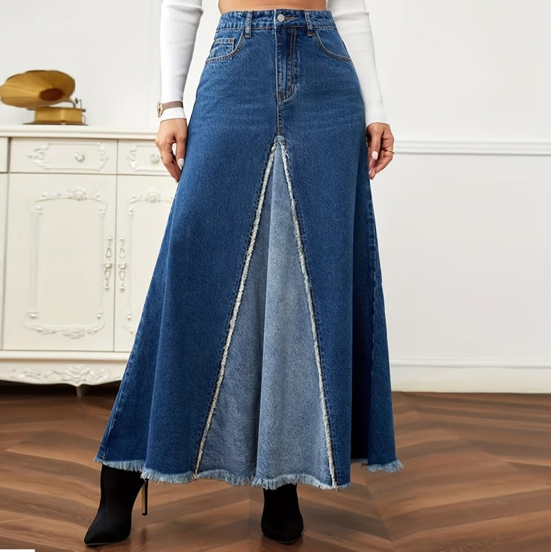 Loose Spliced Denim Skirt - JEXIE