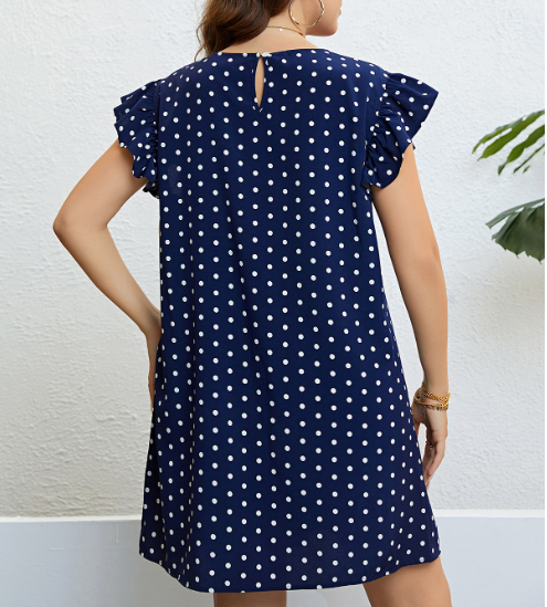 Polka Dot Ruffled Navy Dress - JEXIE