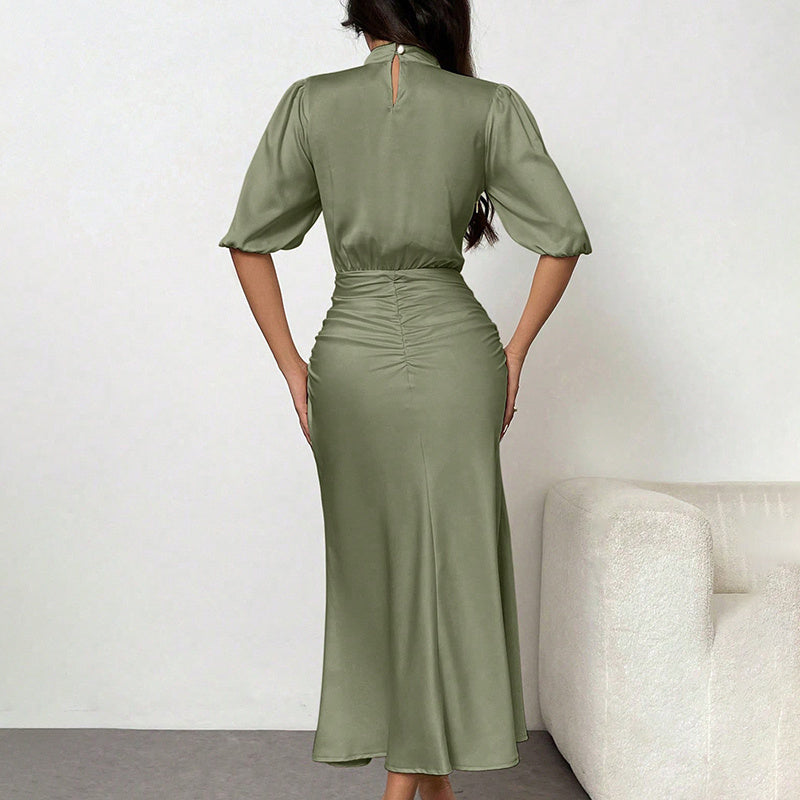 Mock Neck Saten Dress