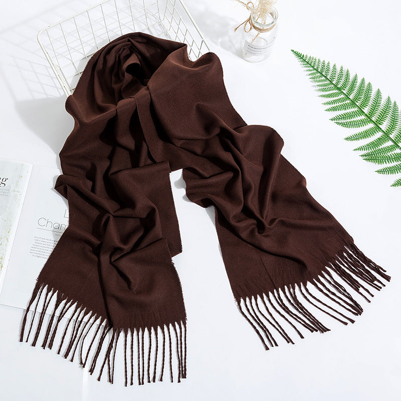 Plain Tassel Solid Color Scarf - JEXIE