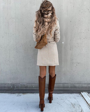 Houndstooth Chic Plaid Long-sleeved Blazer