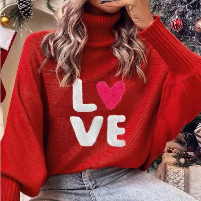 Love Red High Neck Sweater - JEXIE