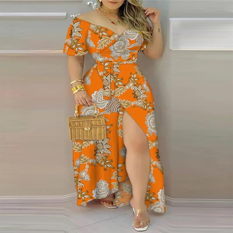 Floral Prints Belted Wrap Long Dress - JEXIE