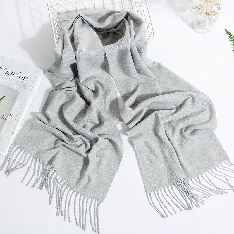 Plain Tassel Solid Color Scarf - JEXIE