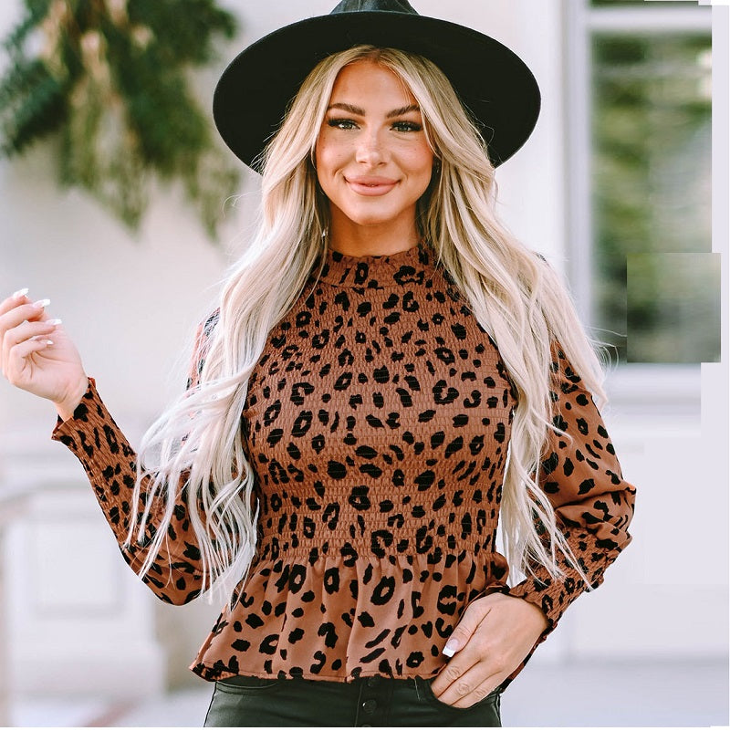 Leopard Peplum Fashion Blouse - JEXIE