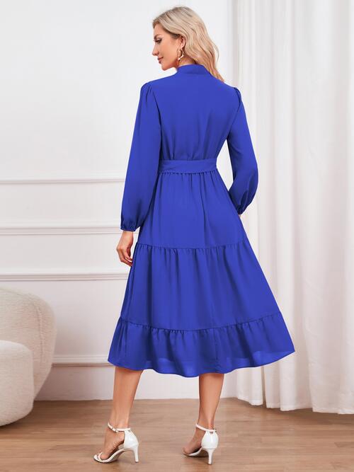 Tie Neck Long Sleeve Dress - JEXIE