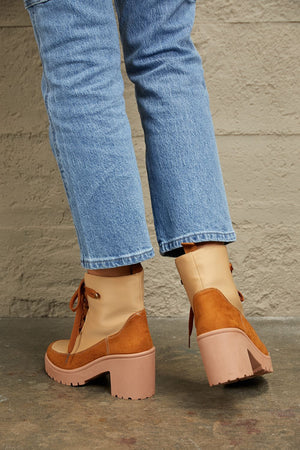 Lace Up Tan Booties - JEXIE
