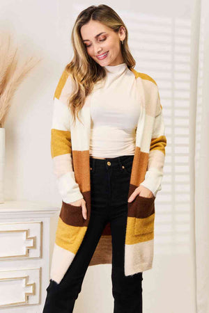 Woven Right Color Block Dropped Shoulder Cardigan - JEXIE