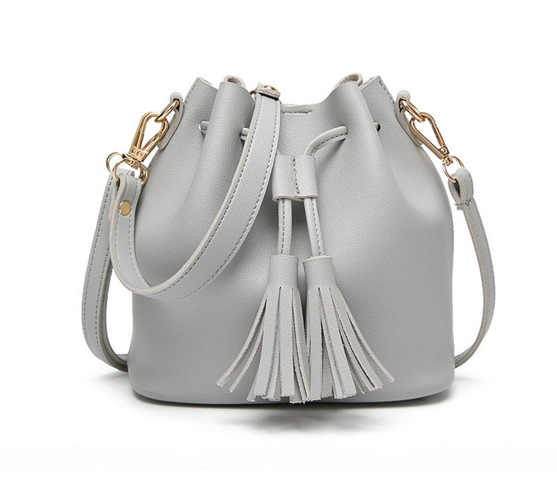 Drawstring Leather Bucket Shoulder Bag - JEXIE