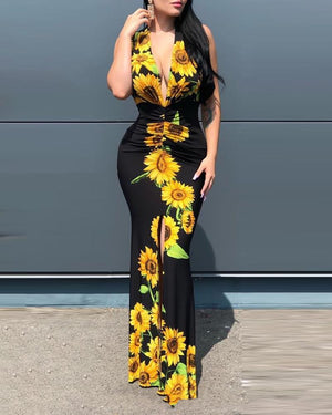 Spring Summer Sunflower Maxi Dress - JEXIE