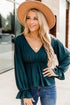 Solid V-Neck Long-Sleeved Top - JEXIE