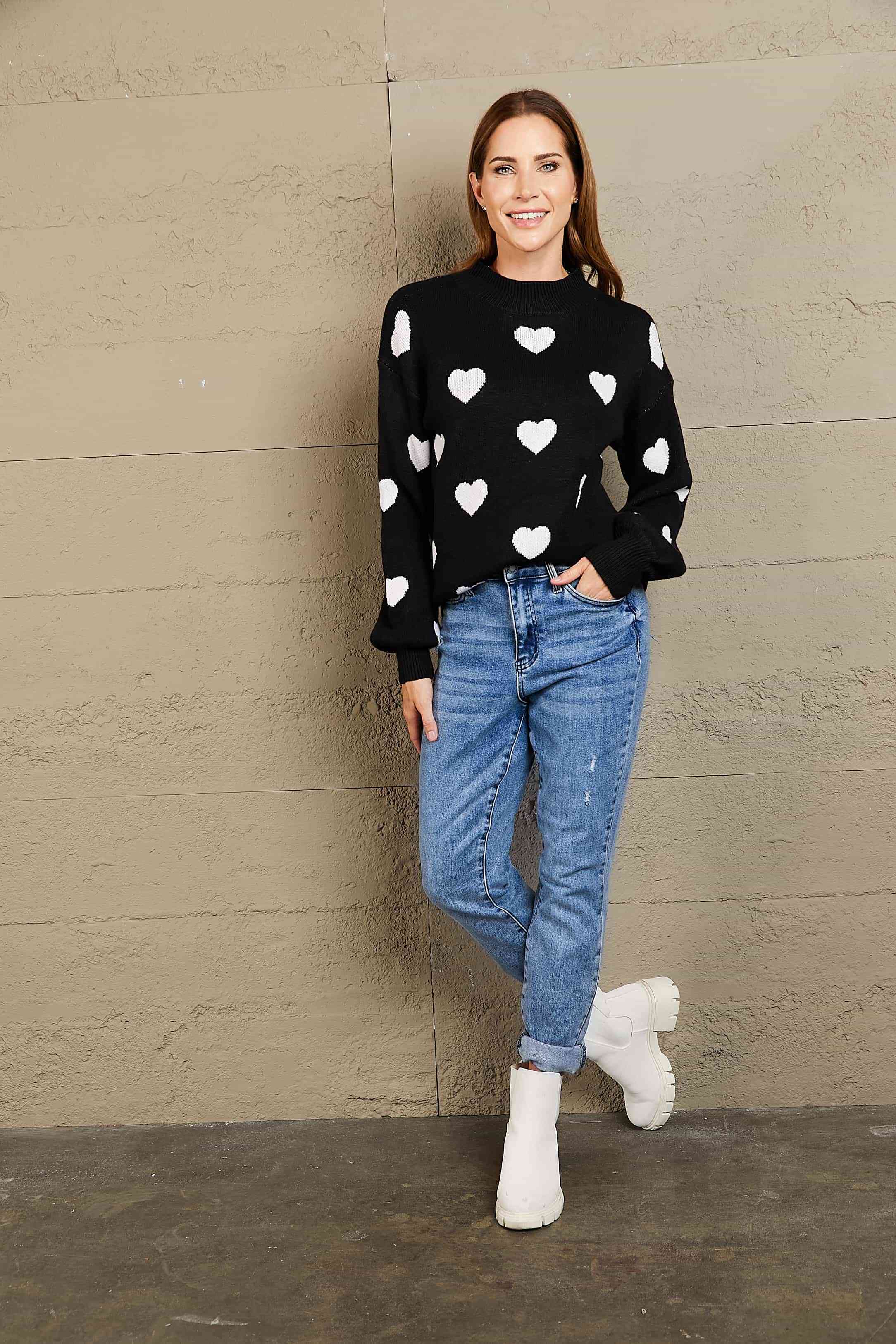 Heart PatternTunic Sweater - JEXIE