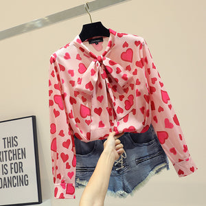 Loose Bow Tie Hearts Shirt - JEXIE