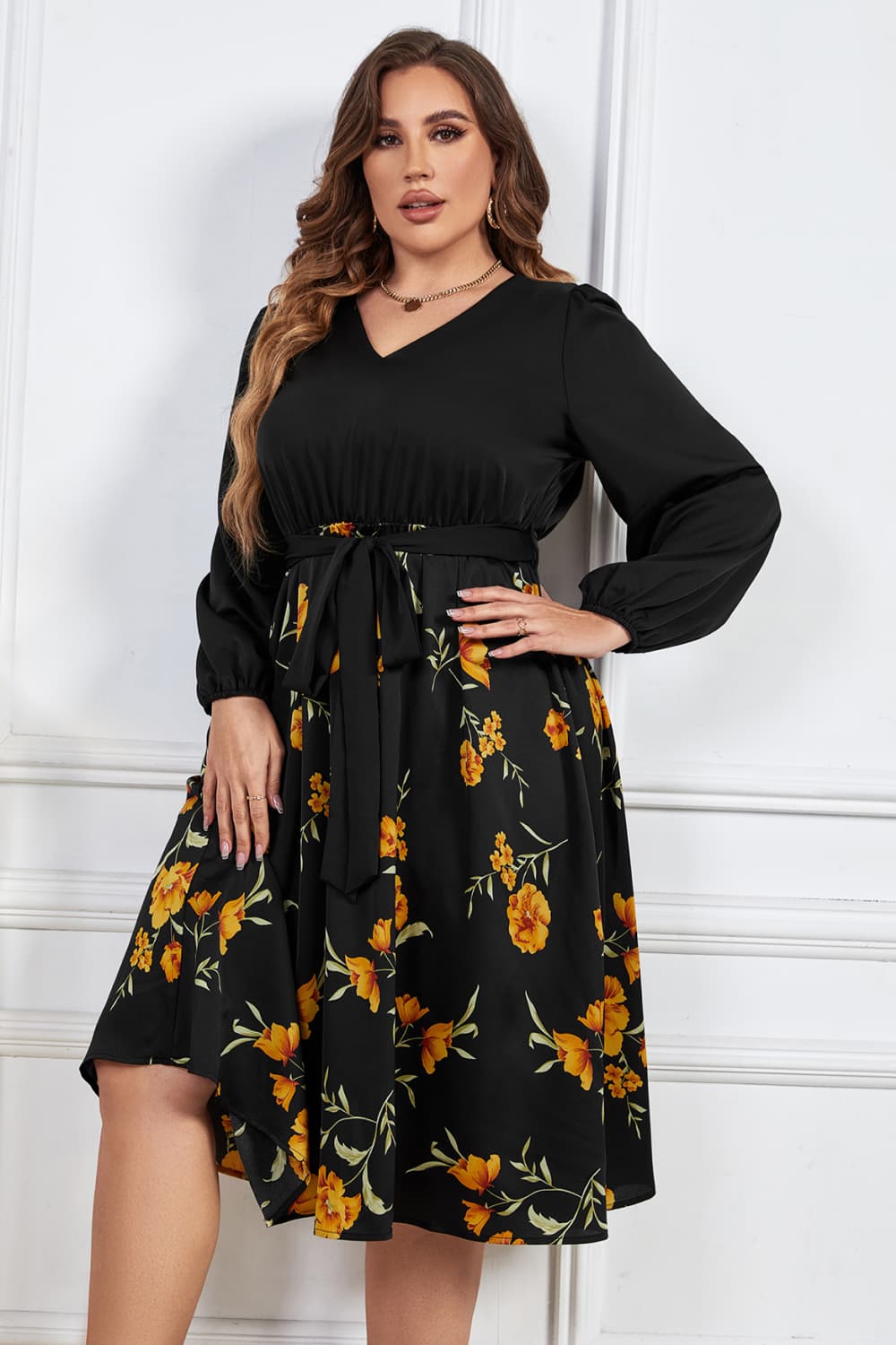 Balloon Sleeve Midi Dress - JEXIE