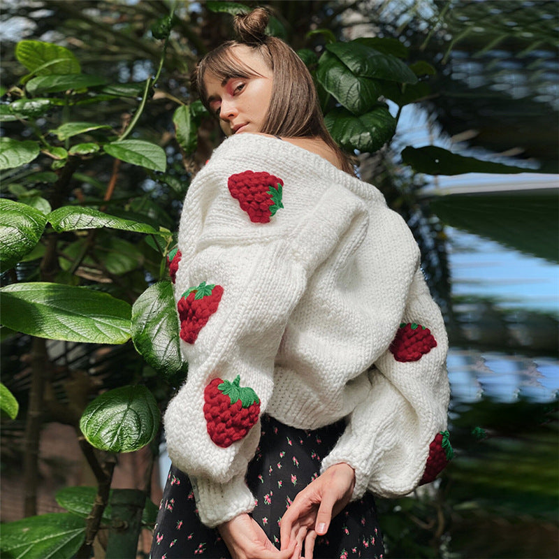 Strawberry Loose Cardigan Sweater - JEXIE