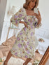 Vintage Square Neck Floral Dress - JEXIE