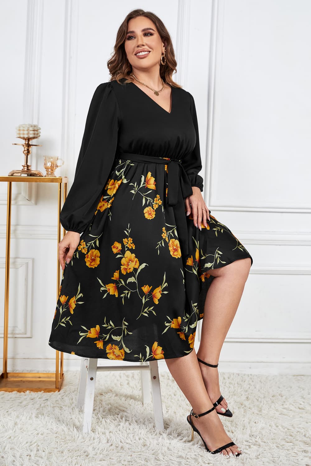 Balloon Sleeve Midi Dress - JEXIE