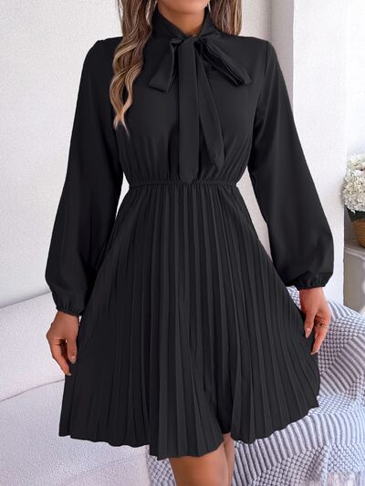 Balloon Sleeve Pleated Dress - JEXIE