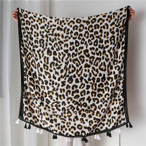 Leopard Print Tassel Scarf - JEXIE