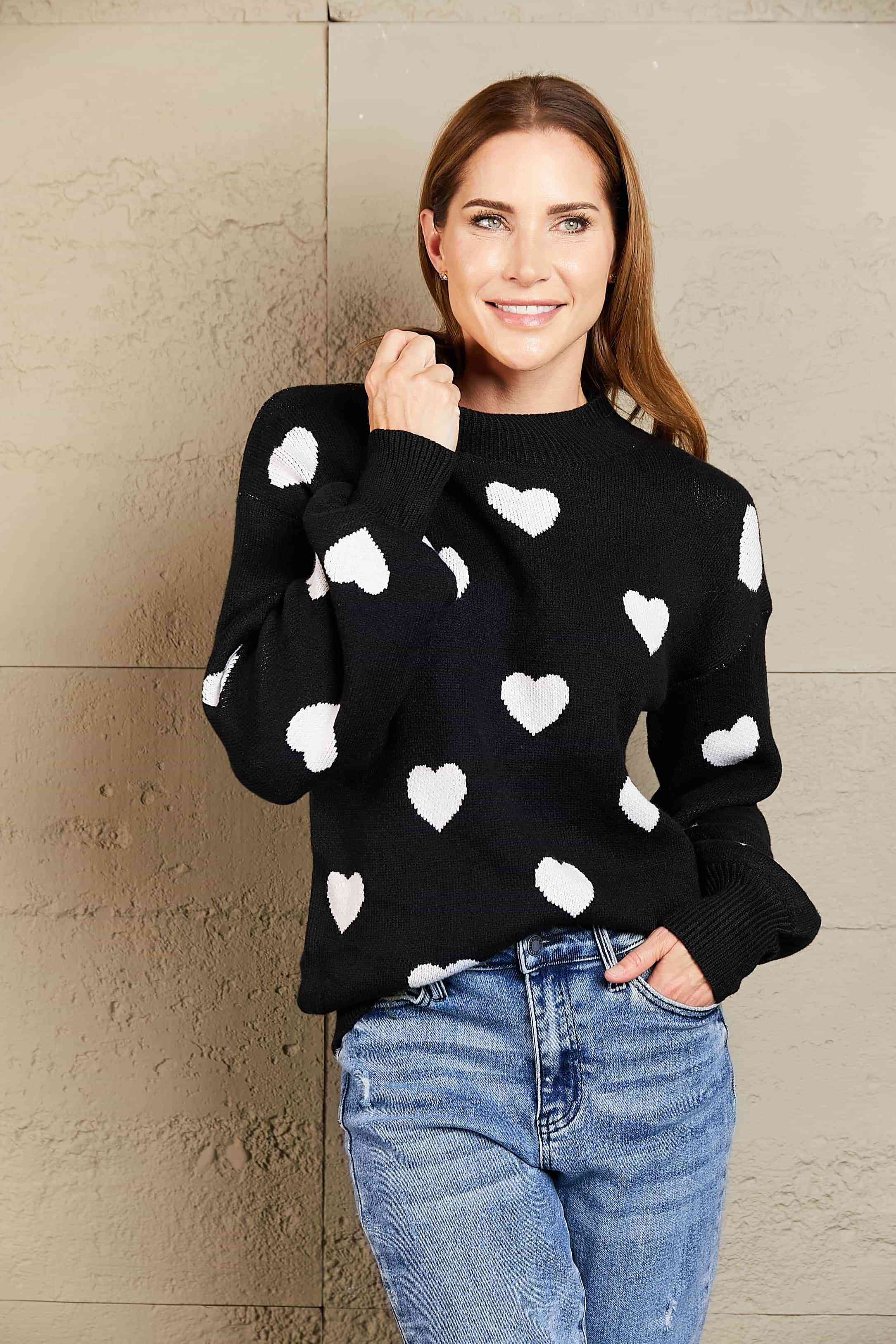 Heart PatternTunic Sweater - JEXIE