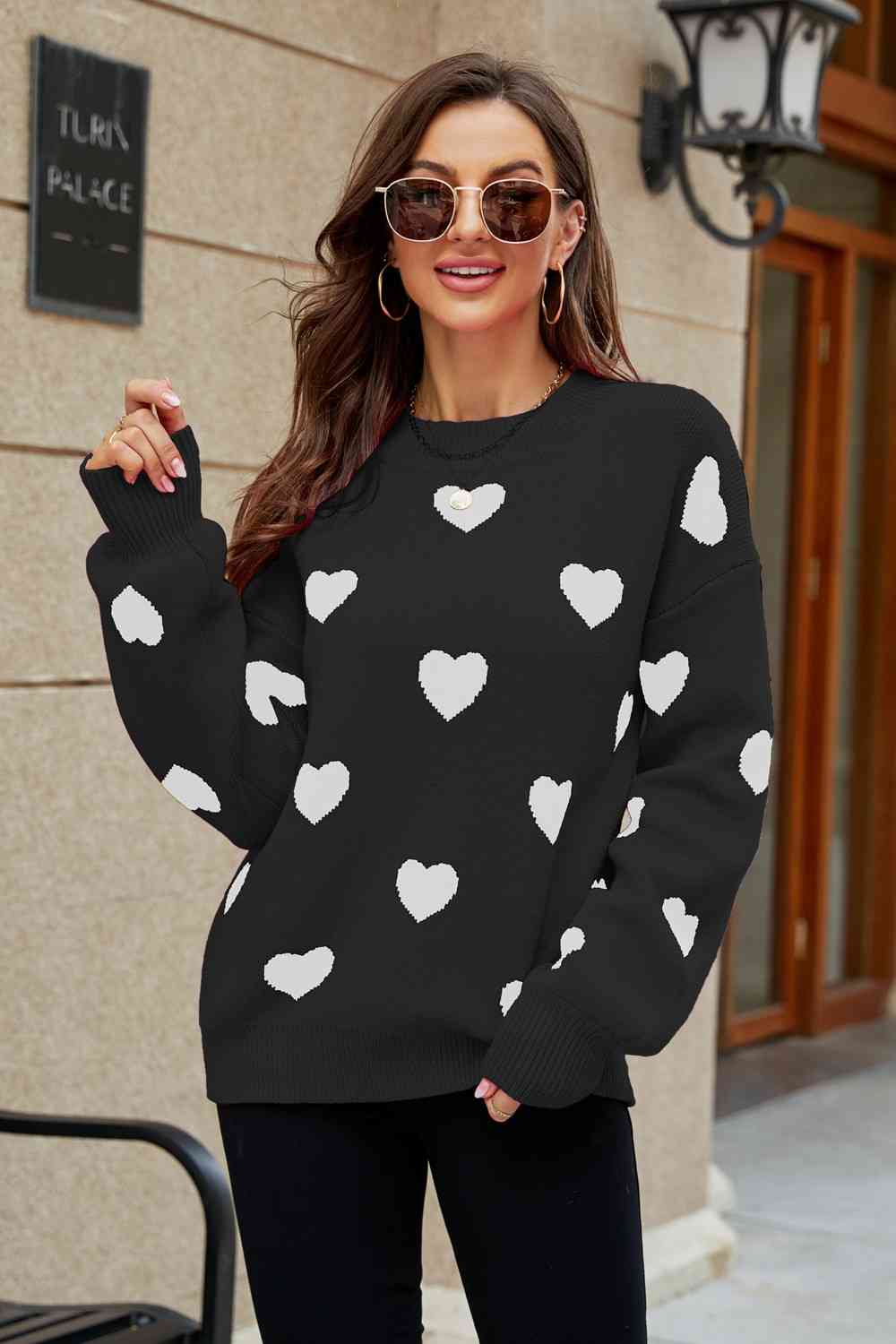 Heart PatternTunic Sweater - JEXIE