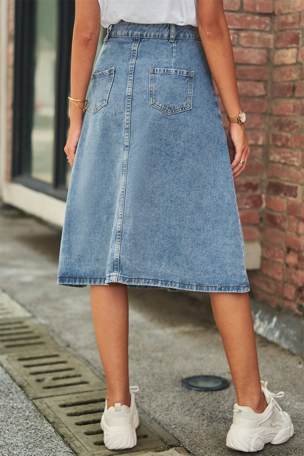 Midi Buttons Denim Skirt - JEXIE