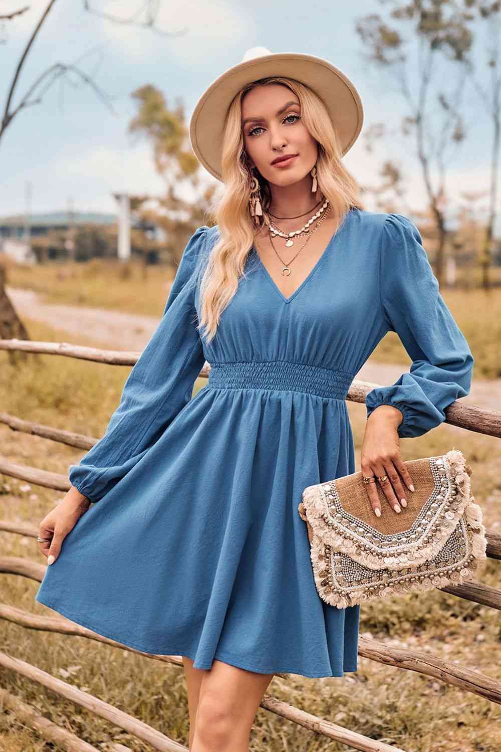 Smocked Waist Mini Dress - JEXIE