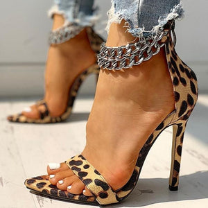 Leopard Print Chain High Heels - JEXIE