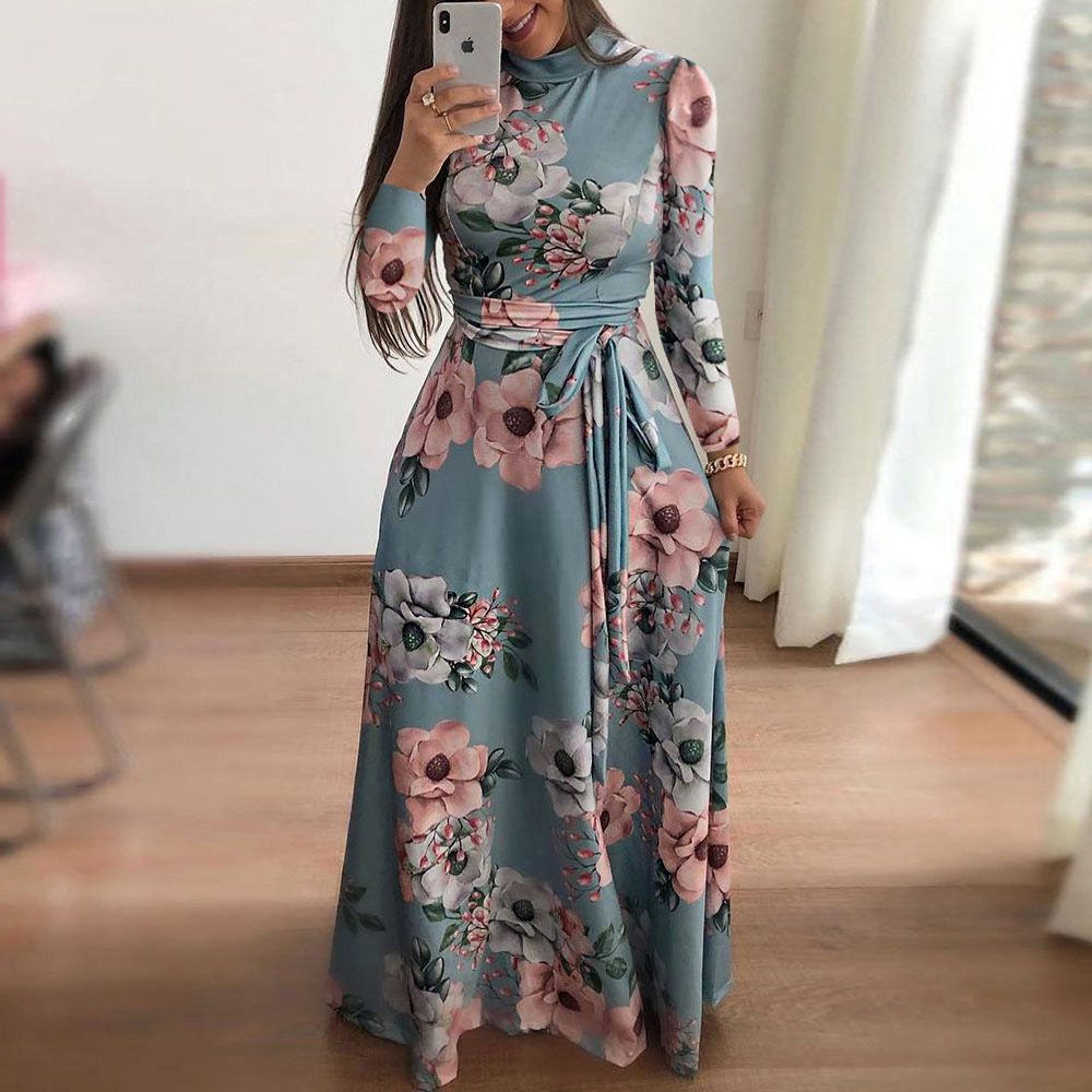 Big Flowers Style Long Sleeves Dress - JEXIE