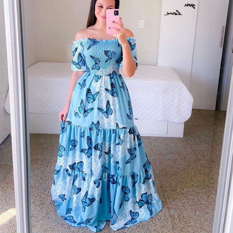 Blue Butterflies Maxi Dress - JEXIE