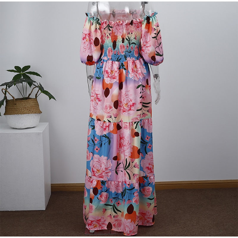 Coral Blue Floral Maxi Dress - JEXIE