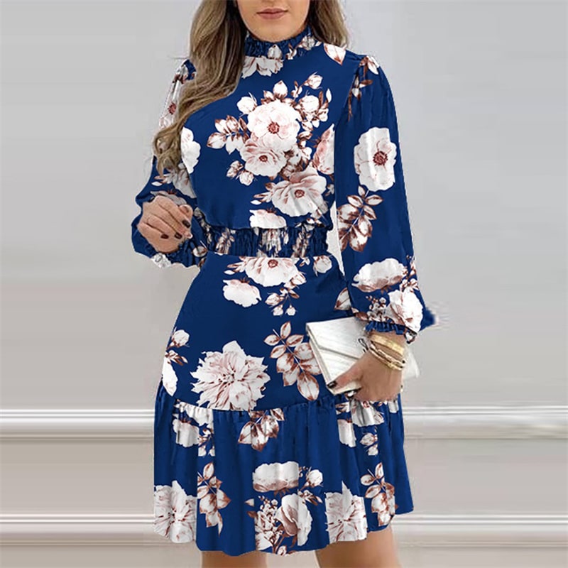 Flowers Butterflies Flounced Dress - JEXIE