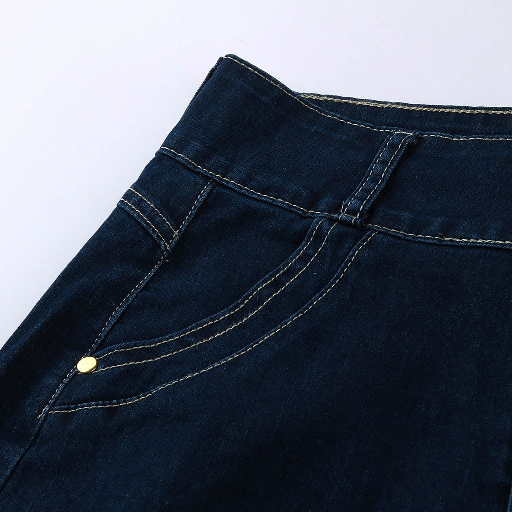 Long Deep Blue Denim Skirt - JEXIE