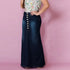 Long Deep Blue Denim Skirt - JEXIE