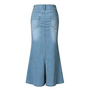 Long Light Blue Denim Skirt - JEXIE