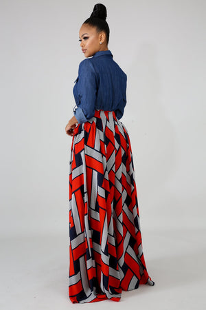 Red Printing Long Dress - JEXIE