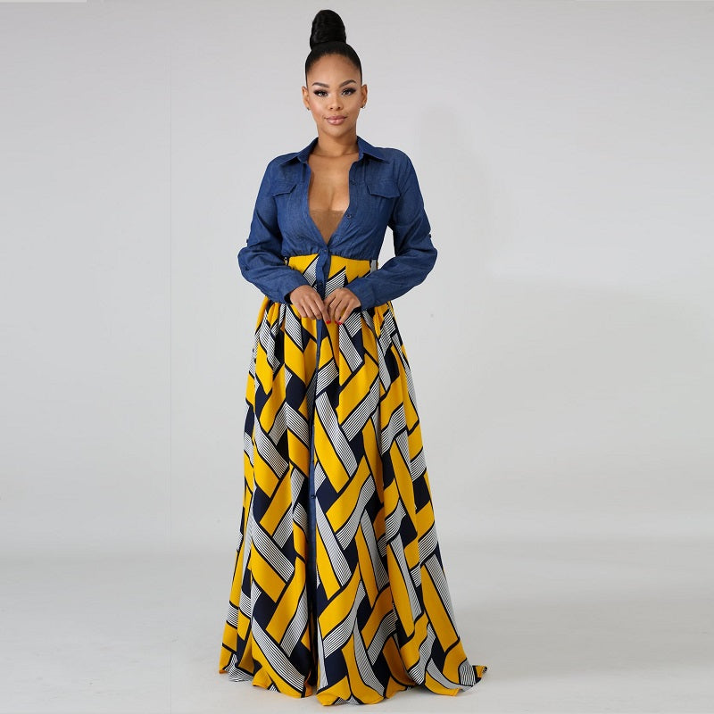 Yellow Printing Long Dress - JEXIE