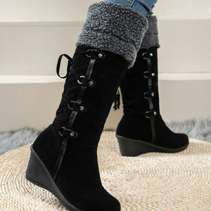 Round Toe Wedges Boots - JEXIE
