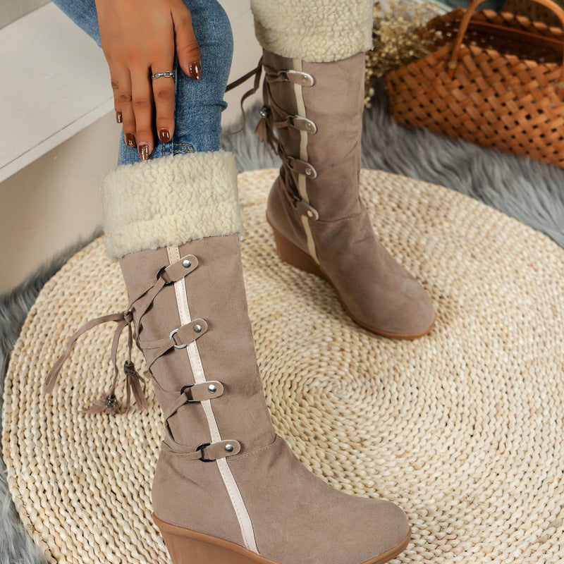 Round Toe Wedges Boots - JEXIE