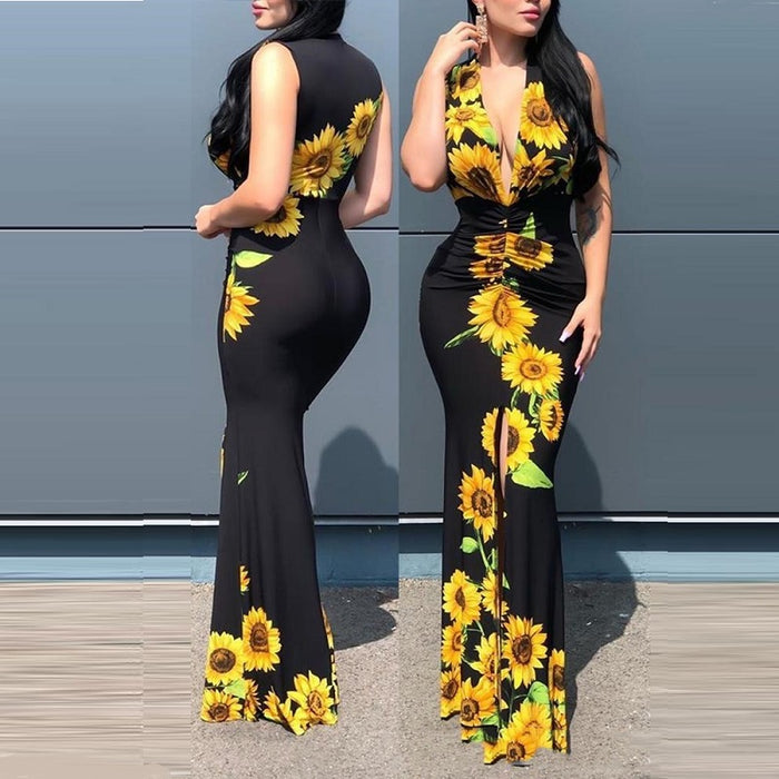 Spring Summer Sunflower Maxi Dress