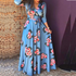 Three Quarter Sleeves Floral Blue Dress - JEXIE