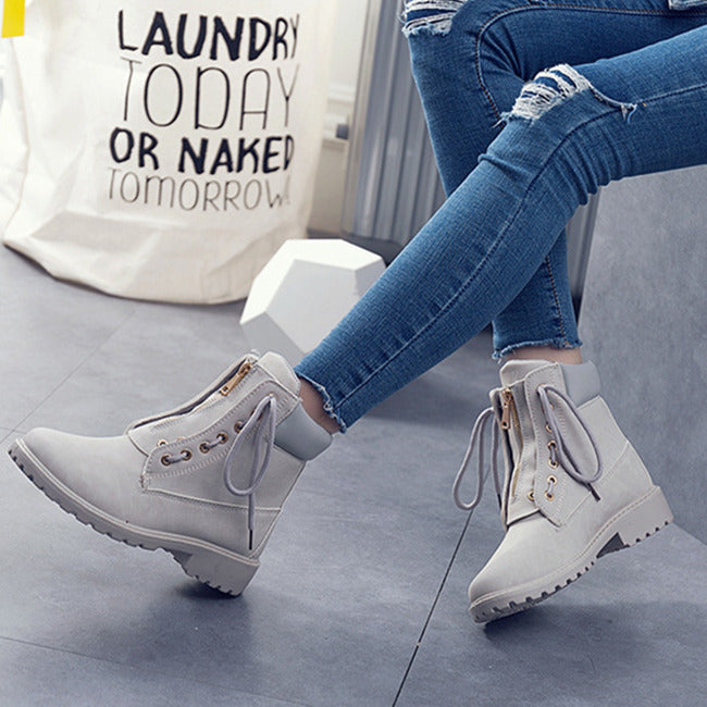 Zipper Lace-Up Mid Boots - JEXIE