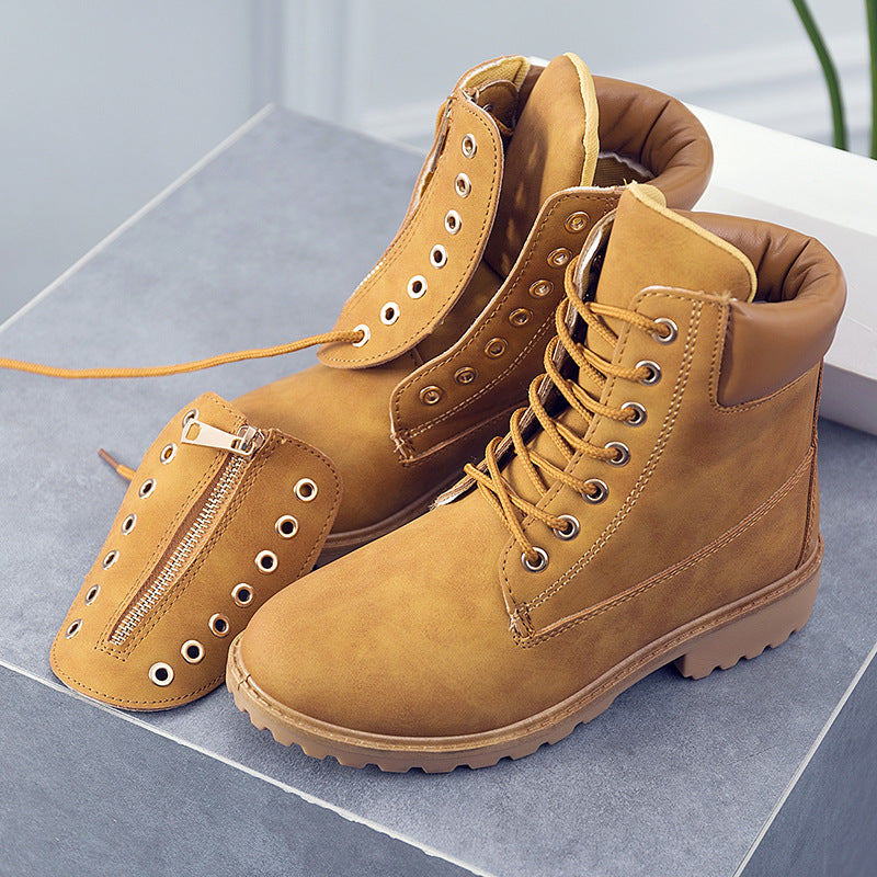 Zipper Lace-Up Mid Boots - JEXIE