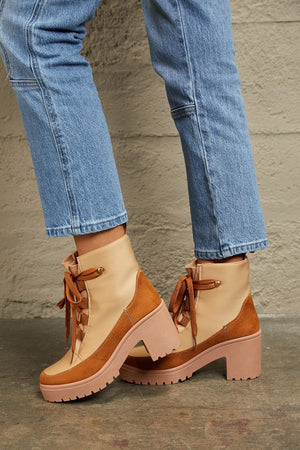 Lace Up Tan Booties - JEXIE